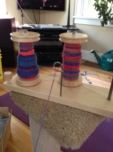 Singles from the long thick strip of roving on the left. Singles from the skinny strips on the right.